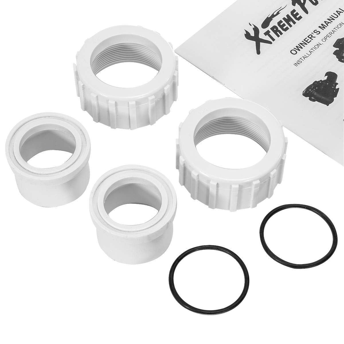XtremepowerUS 2-Speed Variable Pool Pump 1.5 HP Swimming Pool Pump High-Flow Above-Ground Pump Large Strainer w/ 1.5" Slip On Fitting Adapter Set