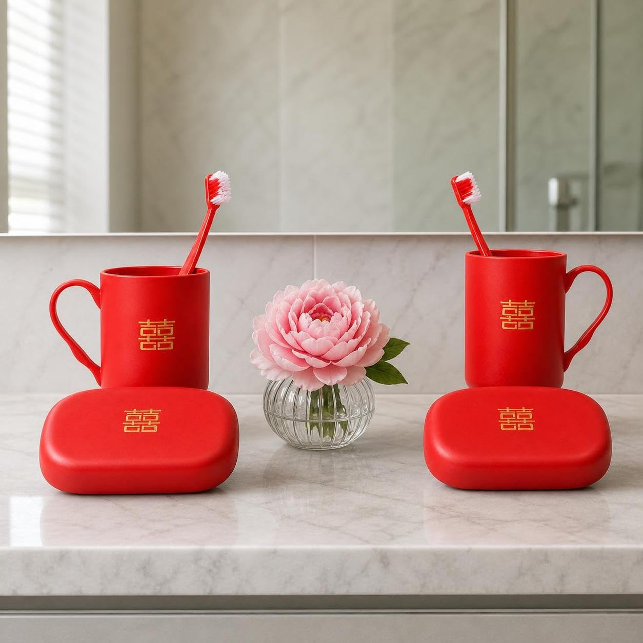 Wedding Accessory Set Double, Square Xi Pattern 8-piece wash Set