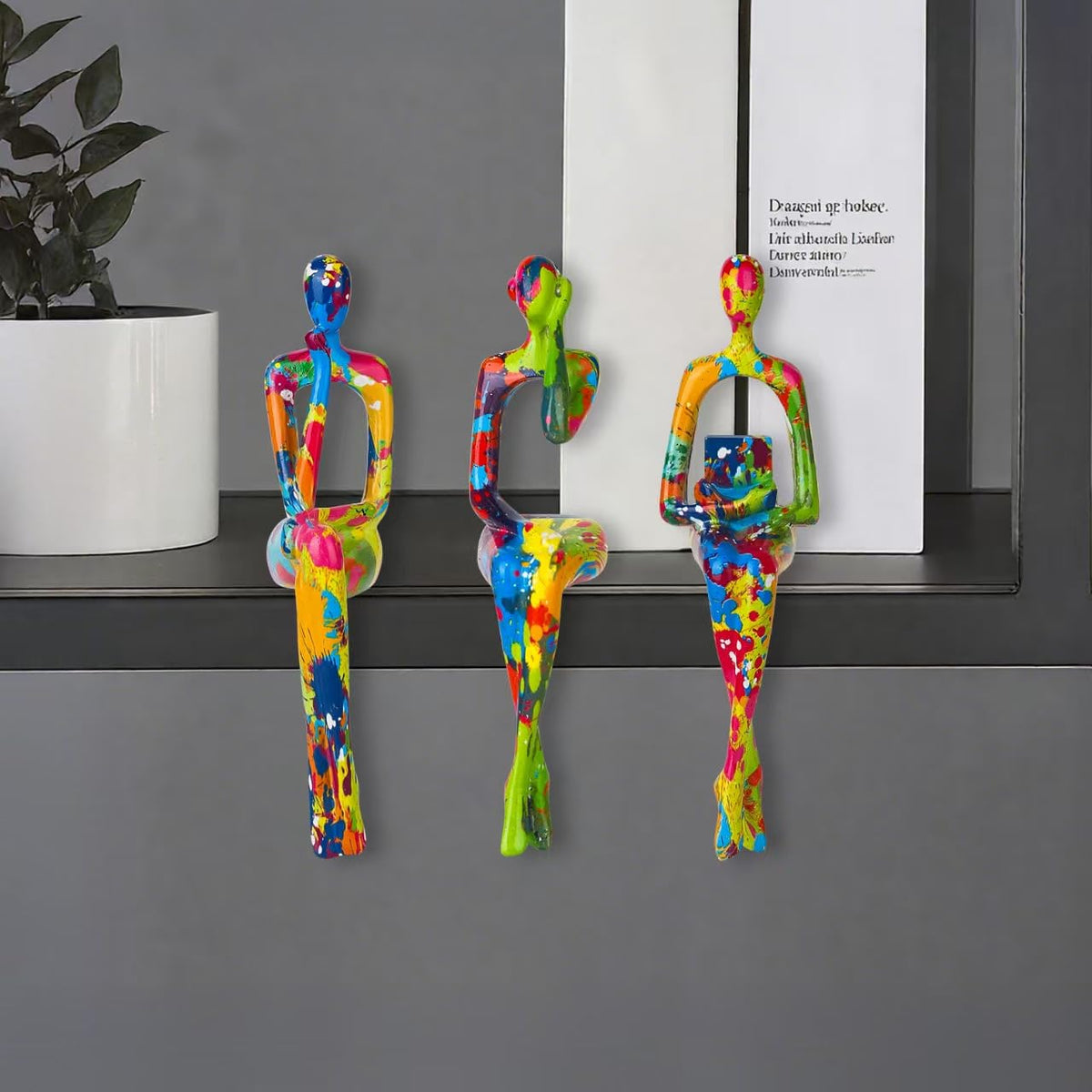 Ecacon 3Pcs Abstract Graffiti Art Thinker Statue, Reading Women Sculptures