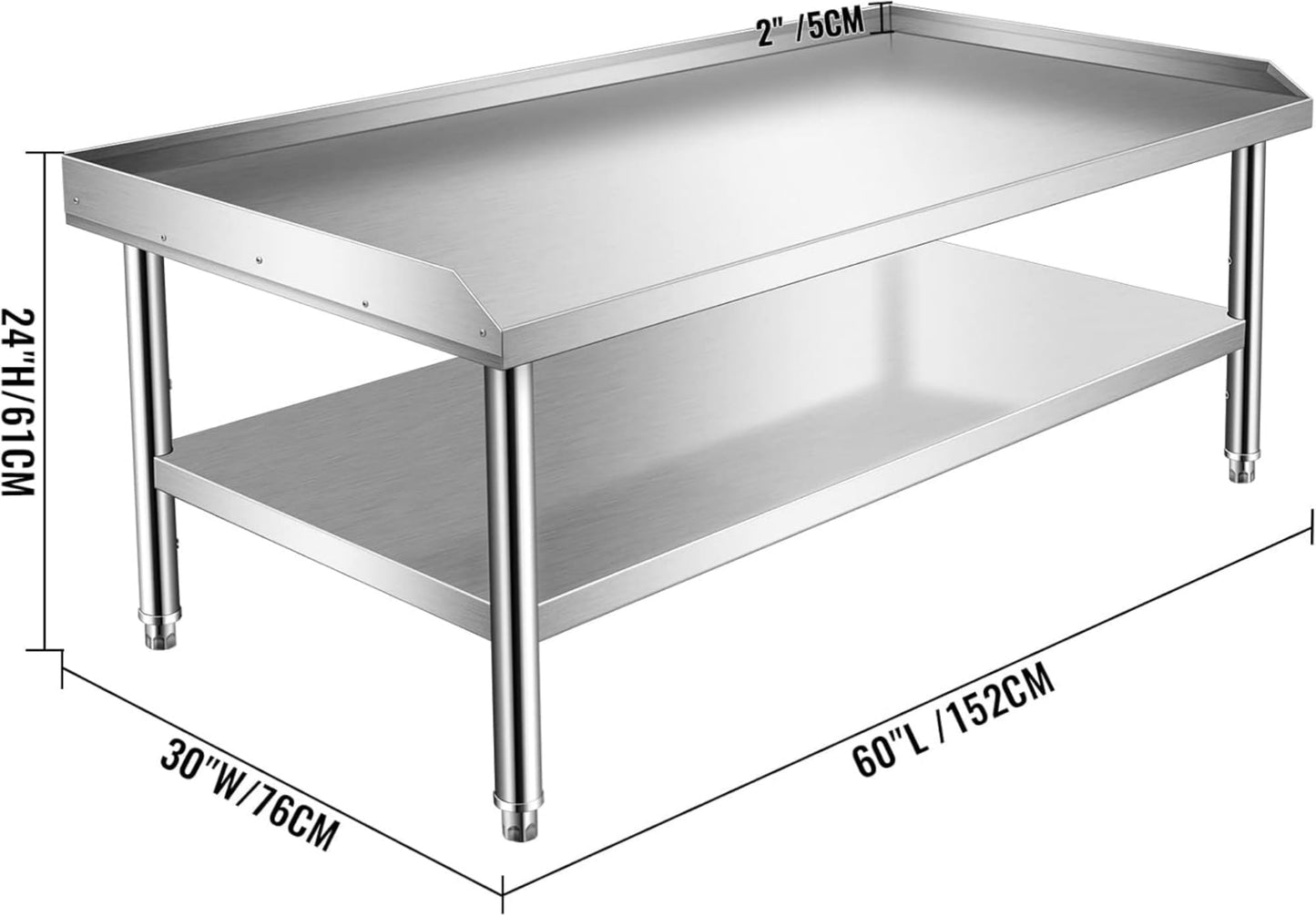 Equipment Grill Stand Table 60 x 30 inch, Heavy Duty Stainless Steel Griddle Stand Table with Undershelf, Equipment Stand for Kitchen, Bar, Restaurant, Home and Hotel