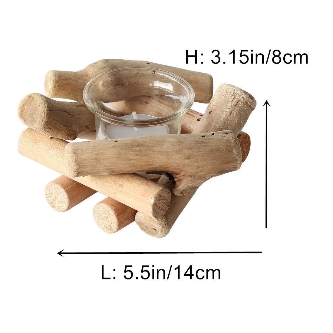 Sziqiqi Wooden Tea Light Candle Holder with Tealight Glass