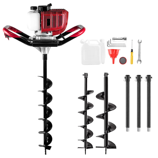 YOPUTETOOL 52CC 2-Stroke Gas Powered Post Hole Digger – 1800W Earth Auger with 4", 6", 8" Drill Bits & 3X 10 Extension Rods – Heavy Duty Hole Digger Machine for Farmland, Garden, Planting & Fencing