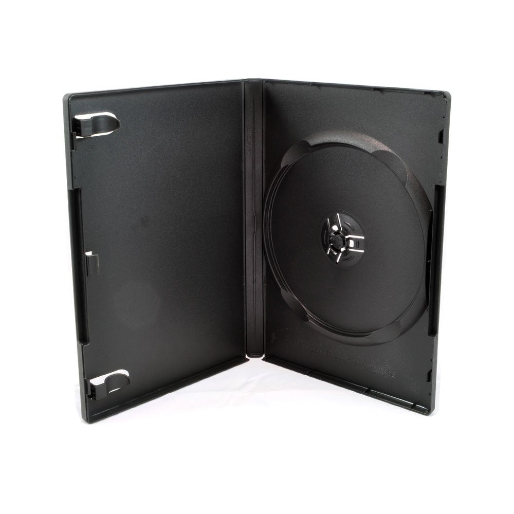 25 Pack Maxtek Standard 14mm Black Signle Disc DVD Cases with Outter Clear Sleeve