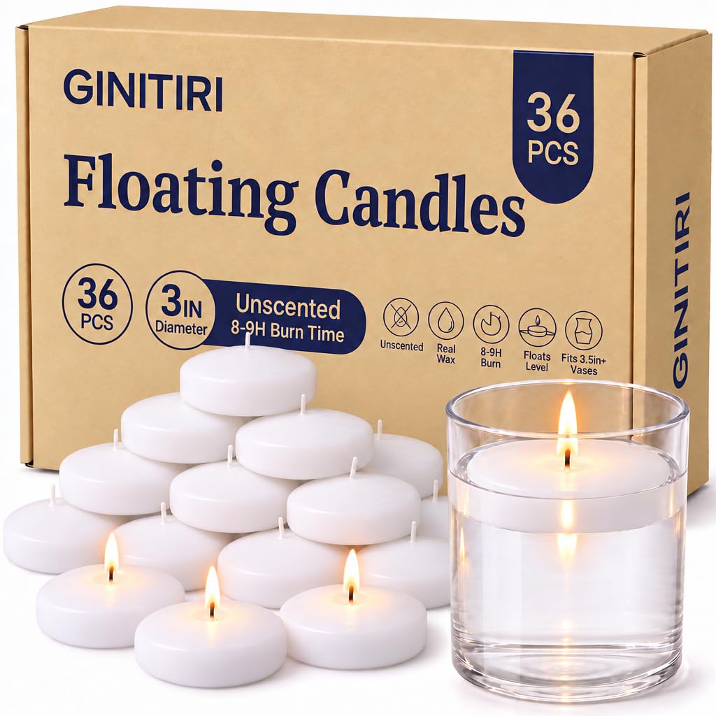 3 Inch Floating Candles,36 Pack,White Large Size Candle