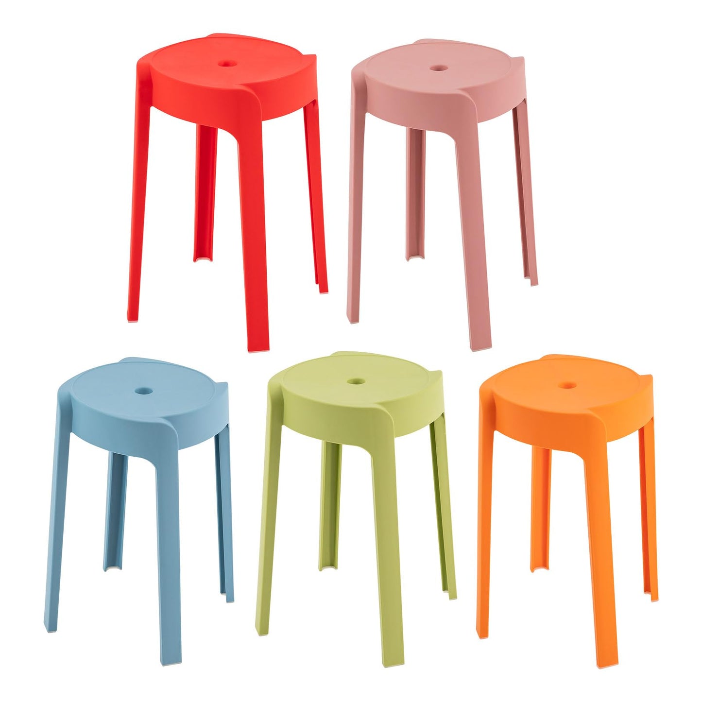 HUASSION 5 Pack Plastic Stackable Stools, 18 Inch Colorful Round Classroom Stools for School, Kindergarten, Home & Office