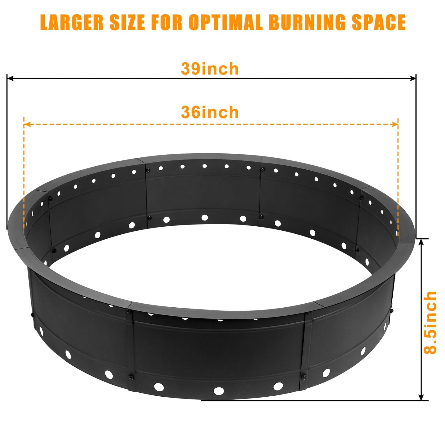 Zzuvjoy 36 Inch Fire Pit Ring, Large Outdoor Campfire Pit for Patio Backyard Garden, Smokeless Steel Firepit with Air Vent for Efficient Burning & Anti-Rust Coating, Black Steel