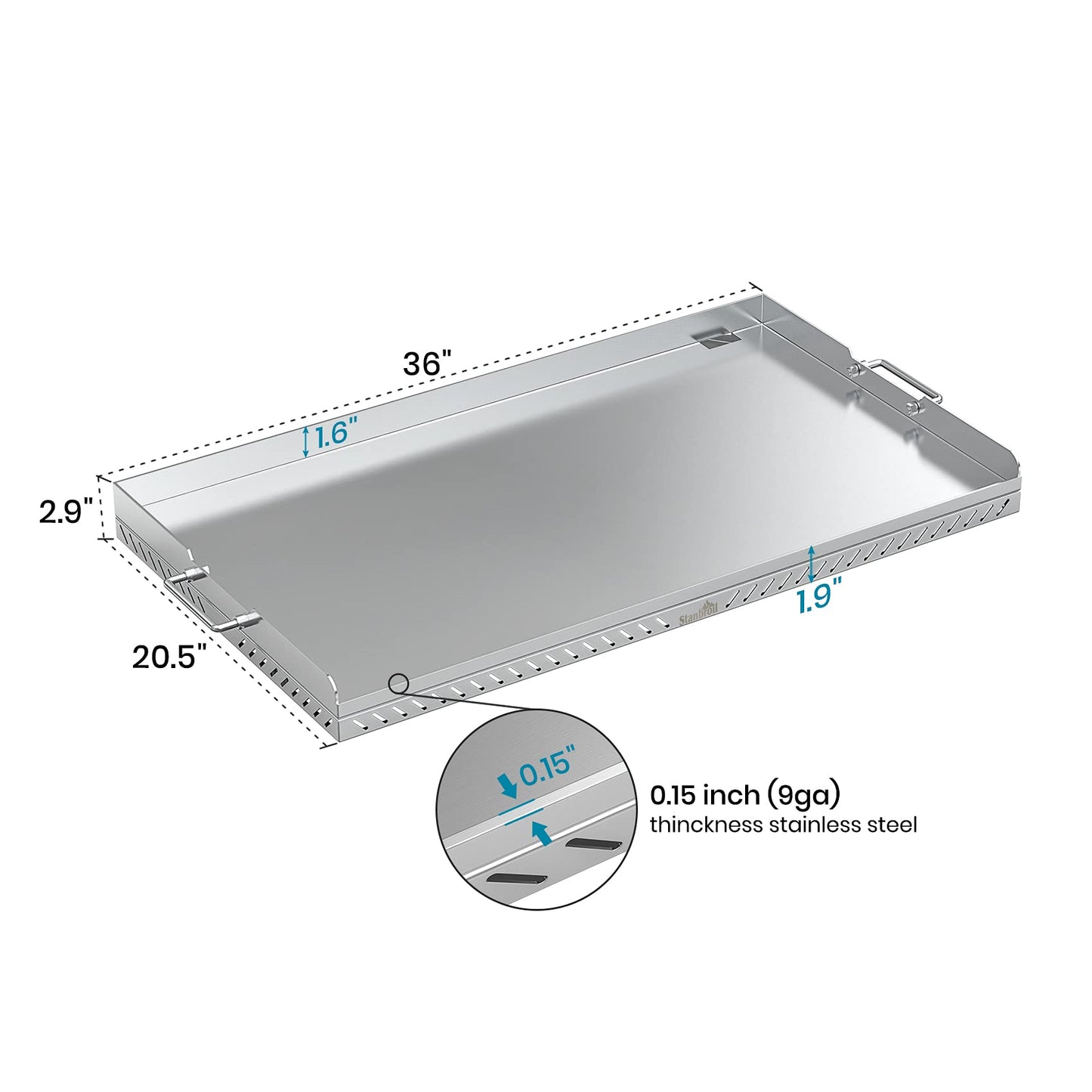 Stanbroil 36 inch Stainless Steel Flat Top Gas Grill Griddle Replacement for Blackstone 4 Burner Gas Grill Cooking Station, Flat Top Griddle with New Rear Grease Management System