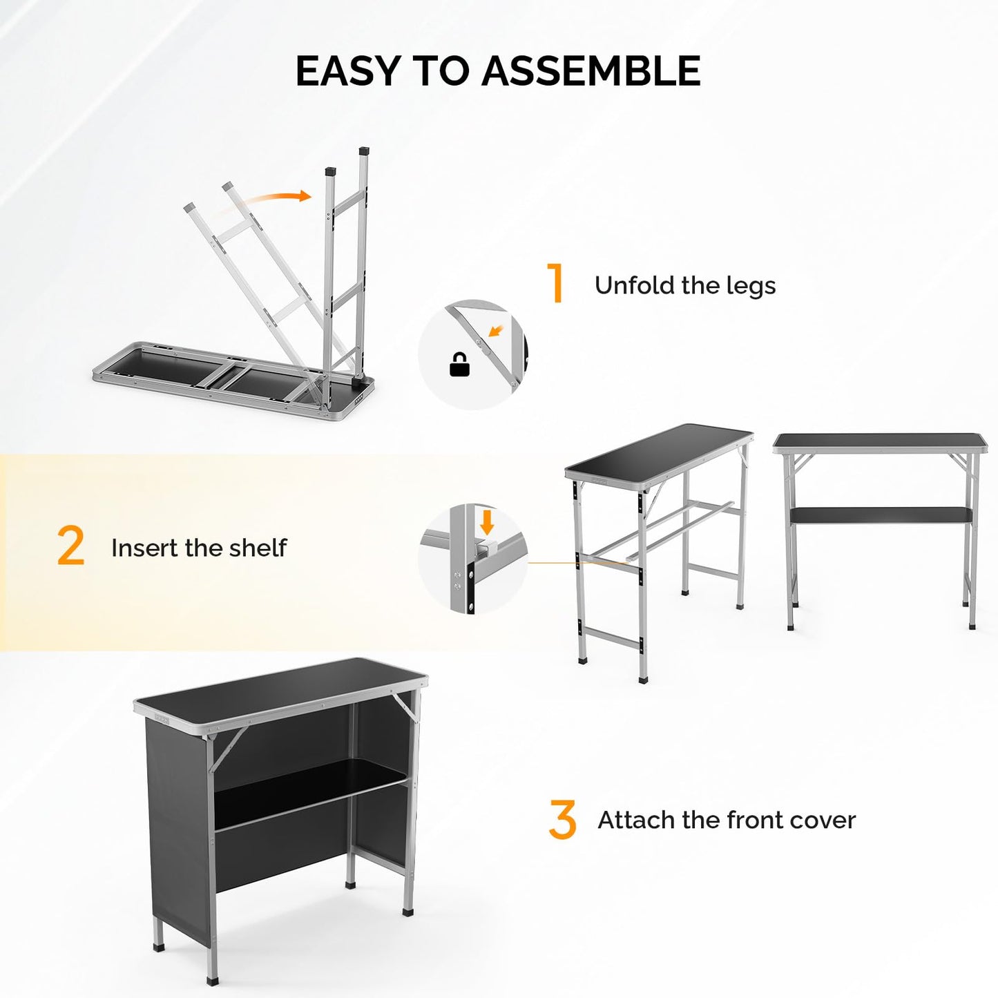 Bonnlo Folding Portable Bar Table, Mobile Bar Table for Events, Party, Camping, Picnic, Tradeshow, Indoor with Black Skirt 39 "L x 34" H