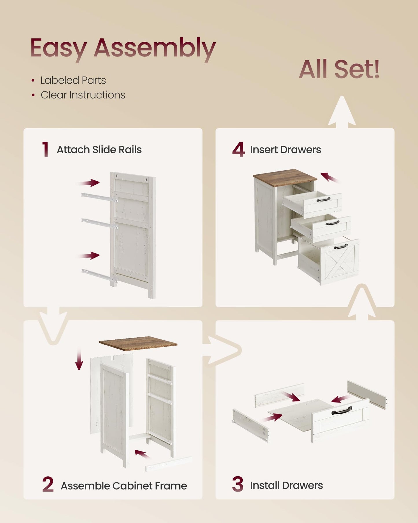 VASAGLE File Cabinet, 3-Drawer Filing Cabinet for Home Office