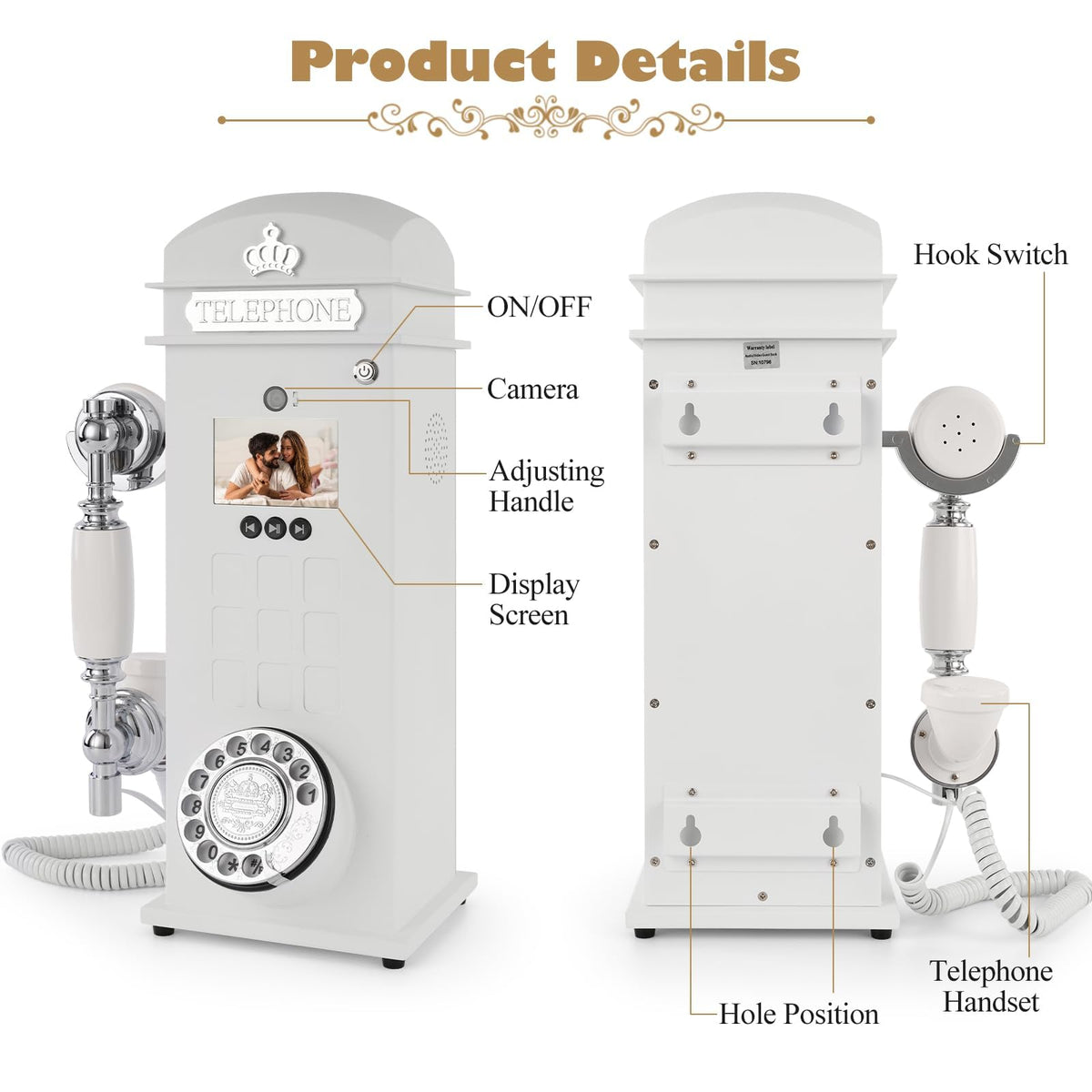 UKBW Video Audio Guest Book Wedding Phone, Record Customized Video Audio Messages, Preserve Your Special Occasions, Ideal for a Variety of Memorable Party Occasions(Crown White)