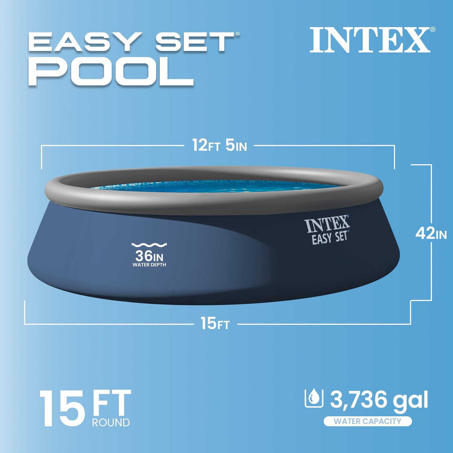 INTEX Inflatable Above-Ground Swimming Pool, Easy Set 15ft x 42in w/Filter Pump & Ladder