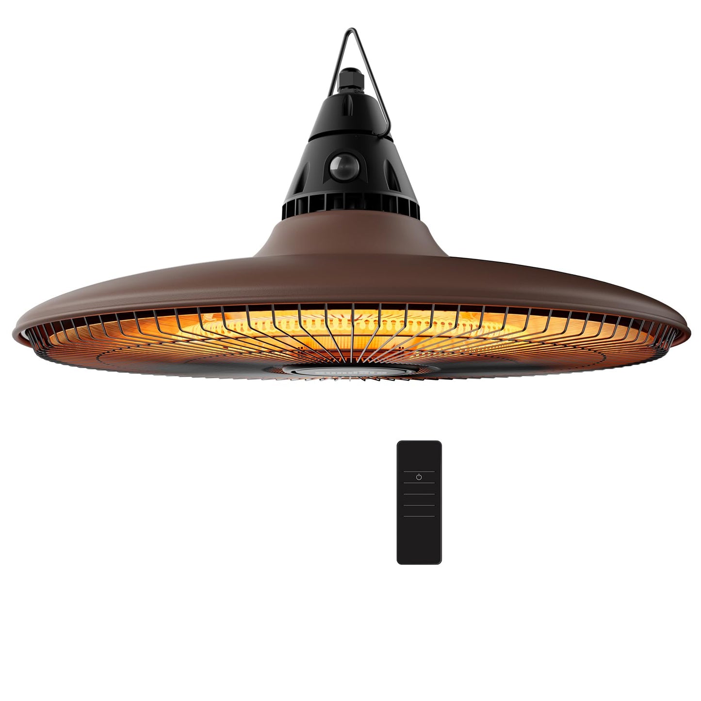 Hanging Heater, 1500W Outdoor Electric Patio Ceiling Heater with Remote Control, Infrared for Courtyard, Garage, Patio, Overheat & Tip-Over Protection, Waterproof, Brown