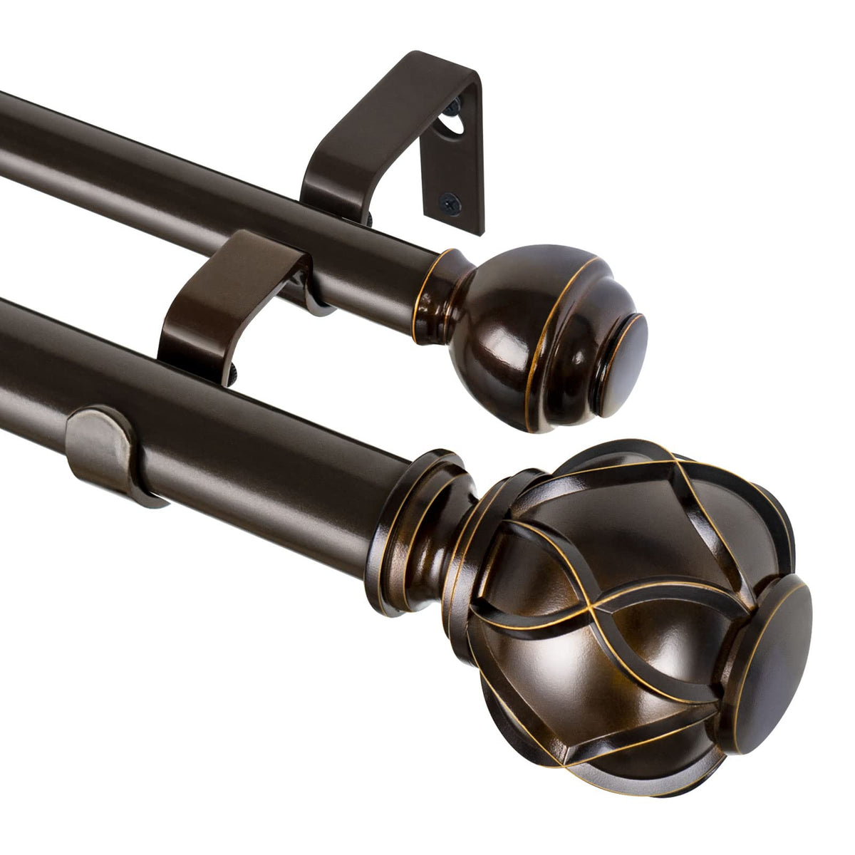 KAMANINA Double Curtain Rods for Windows 72 to 144 Inch, Adjustable, Bronze