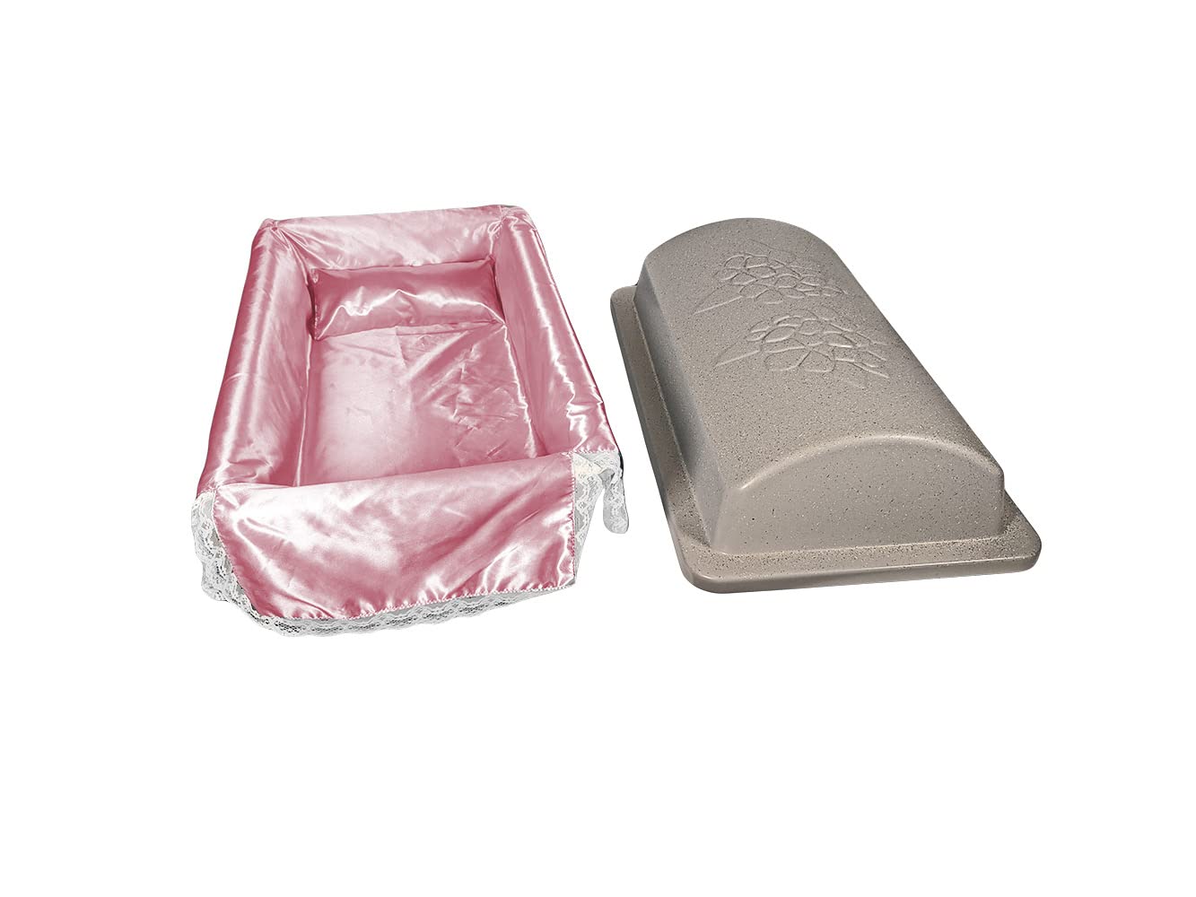 Loving touch elegant casket/vaults built with High Strength Non-biodegradable materials with a plush interior bedding available in Small, Medium, Large and 3 color options. (Med, Pink)