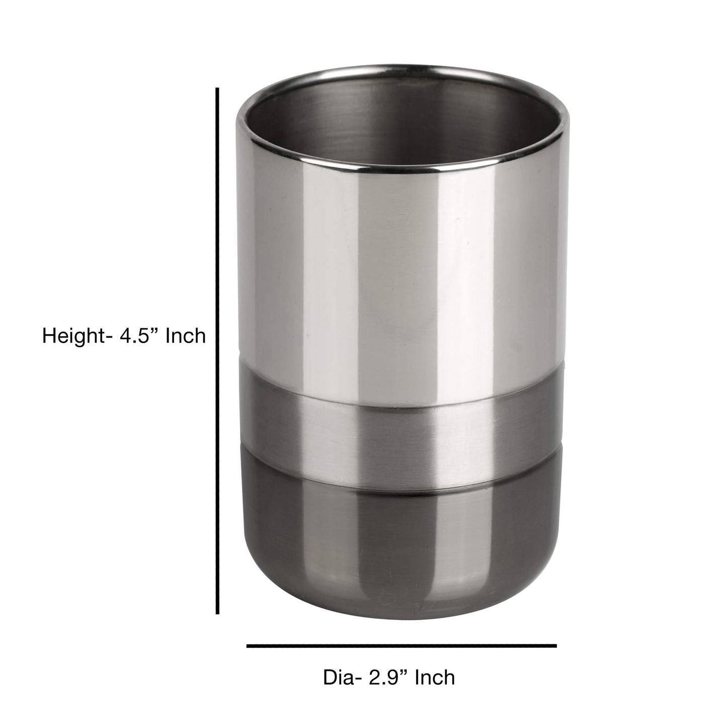 nu steel Triune Bath Accessory Set Vanity Countertop, 7 Piece Luxury Ensemble - Cotton Swab, soap Dish, Toothbrush Holder, Tumbler, soap Pump, Waste Basket, Tissue Box - Shiny, Brushed & Black Nickel