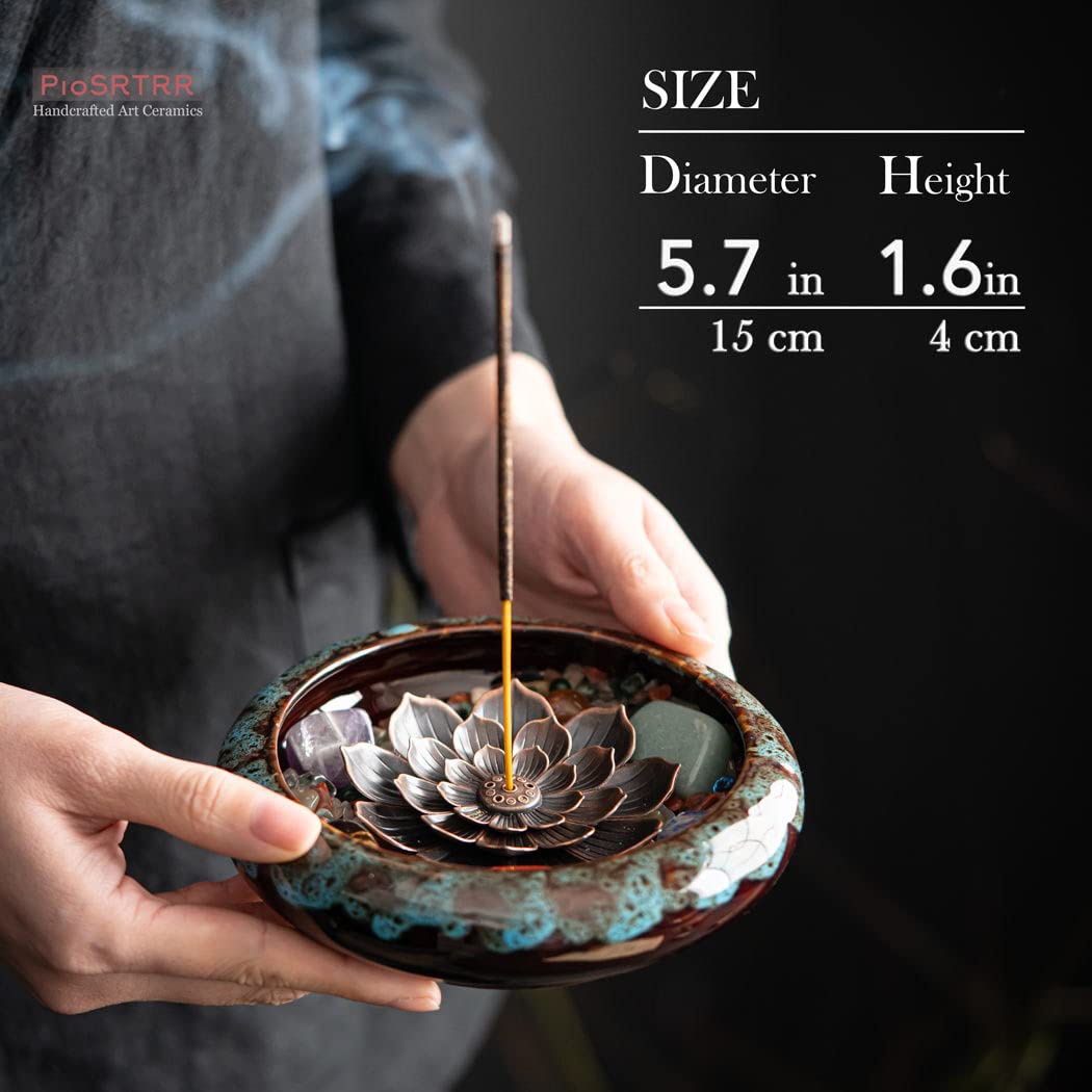 PIOSRTRR Incense Stick Holder-Crystal Lotus Incense Holder,Ceramic Incense Burner