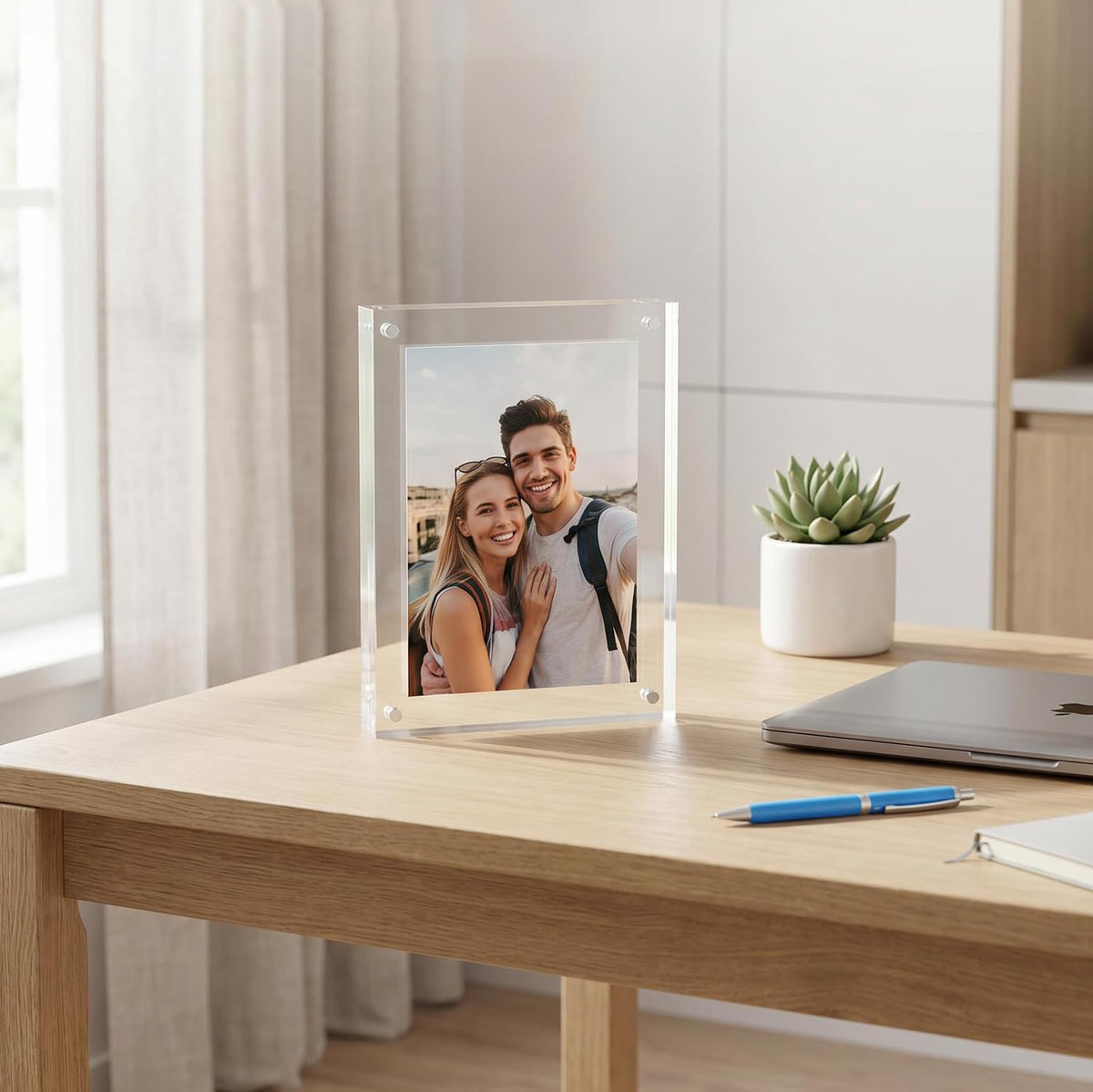 Meetu Acrylic Picture Frame 5x7,Clear Freestanding Double Sided 20mm Thickness Frameless Magnetic Photo Frames Desktop Display with Gift Box Package(5 Pack)