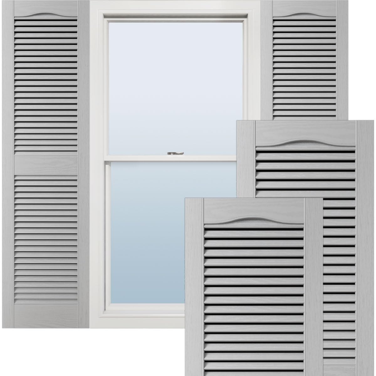 Ekena Millwork Lifetime Vinyl LL1S14X05200PG Standard Cathedral Top Center Mullion, Open Louver Vinyl Shutters, w/Installation Shutter-Lok's & Matching Screws (Per Pair), 14 1/2"W x 52"H, Paintable