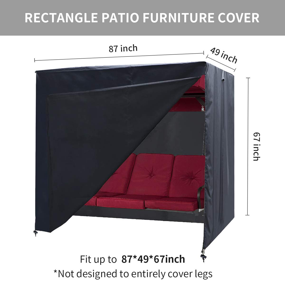 Outdoor Swing Cover 3 Triple Seater Hammock Cover Garden Swing Cover Garden Hammock Glider Chair Cover Patio Furniture Cover UV Resistant Swing Canopy Cover All Weather Protection(87*49*67inch)Black