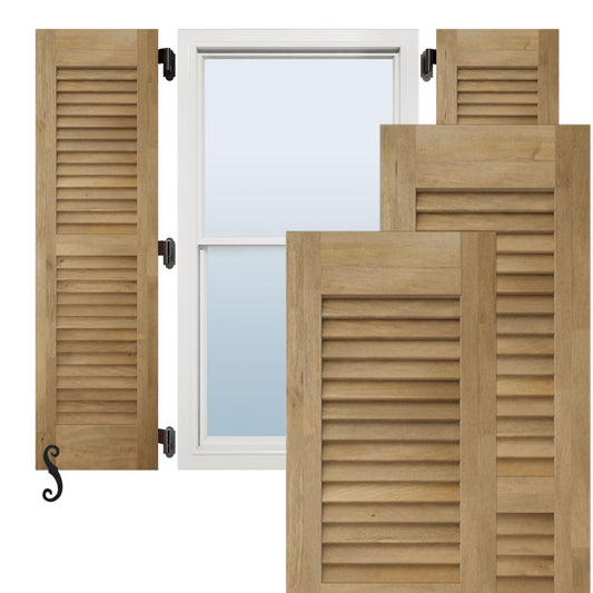12"W x 35"H Americraft Two Equal Louver Exterior Real Wood Shutters (Per Pair), Unfinished