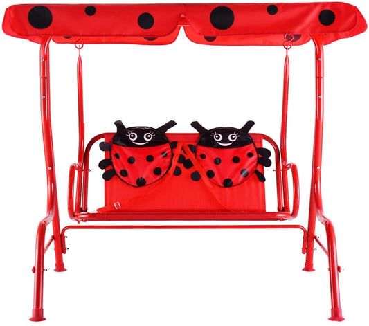 Casart Children's Swing, Patio Swing with Safety Belt and 2 Seats, Ladybug Pattern