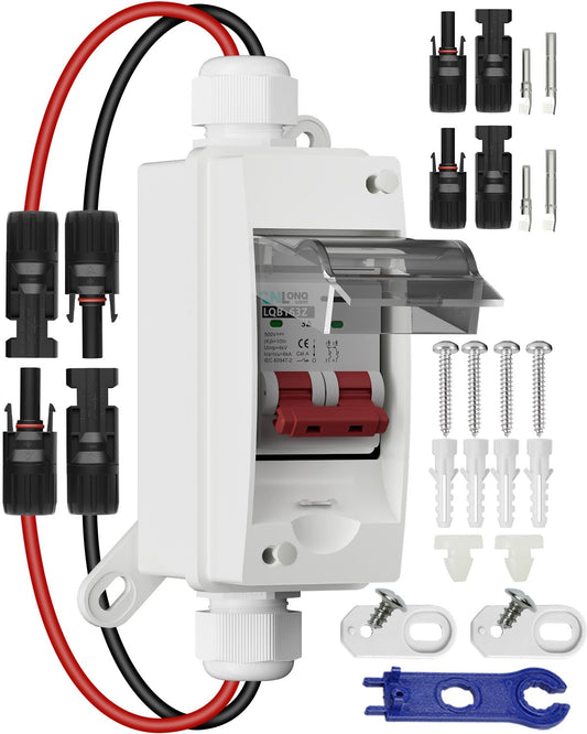 CNLonQcom Solar Panel Disconnect Switch 32 Amp 500V DC Miniature Circuit Breaker with Plug-and-Play Connector and IP65 Waterproof Box for Outdoor PV or AC Stystem, RV and Solar
