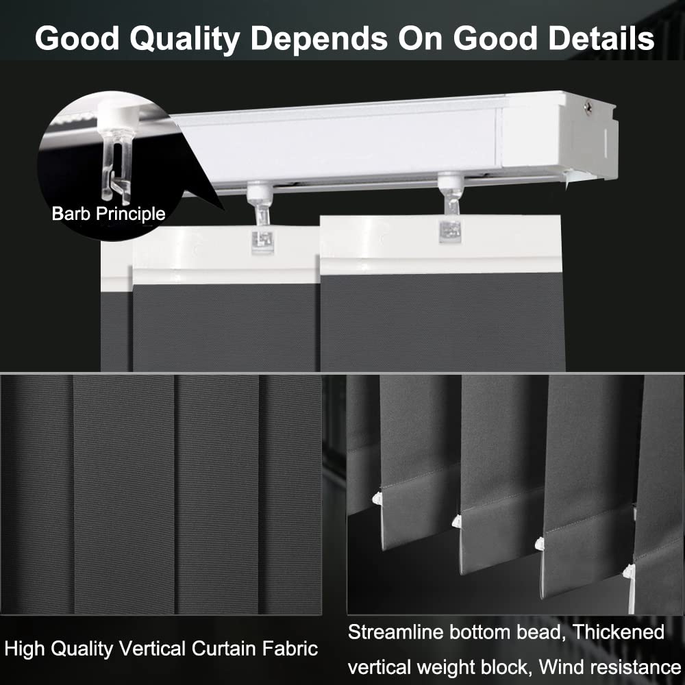 100% Blackout Vertical Window Shades, 3.5inch Slat Fabric Thermal Insulated Energy Saving UV Protection Decoration Vertical Window Blinds