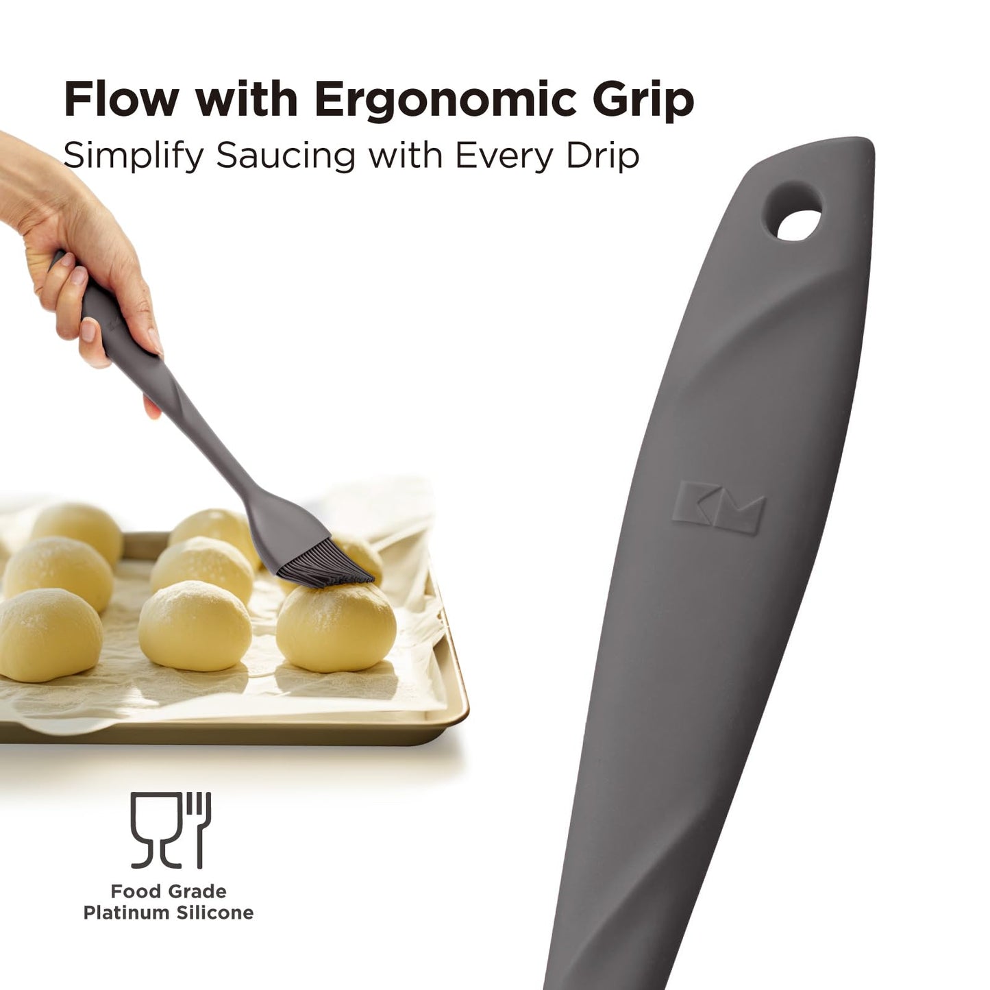 Kitchen Mama WaltzGrip Platinum Silicone Basting Pastry Brush, Metal Gray