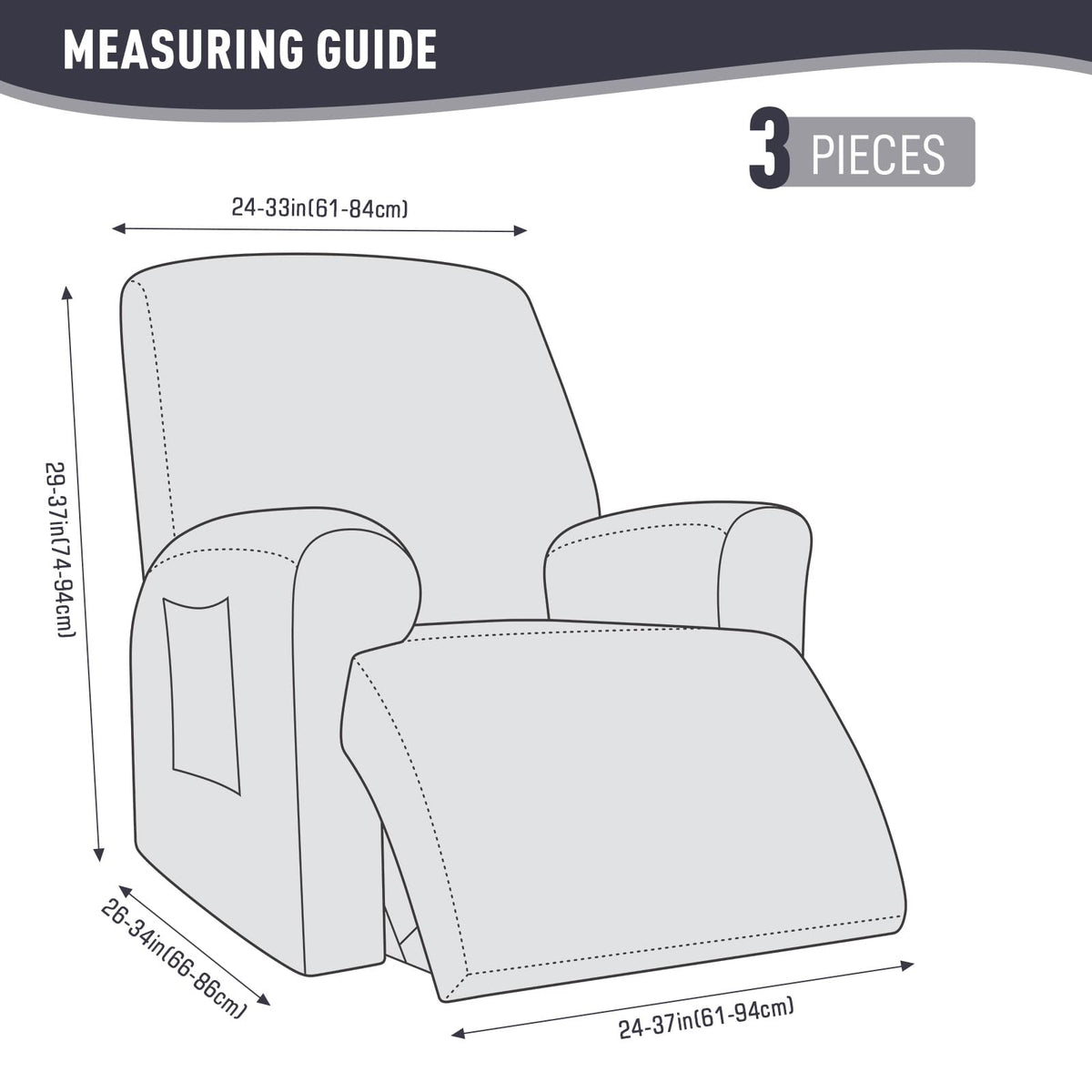 KinCam Recliner Chair Covers, Stretch Reclining Cover, Dark Gray