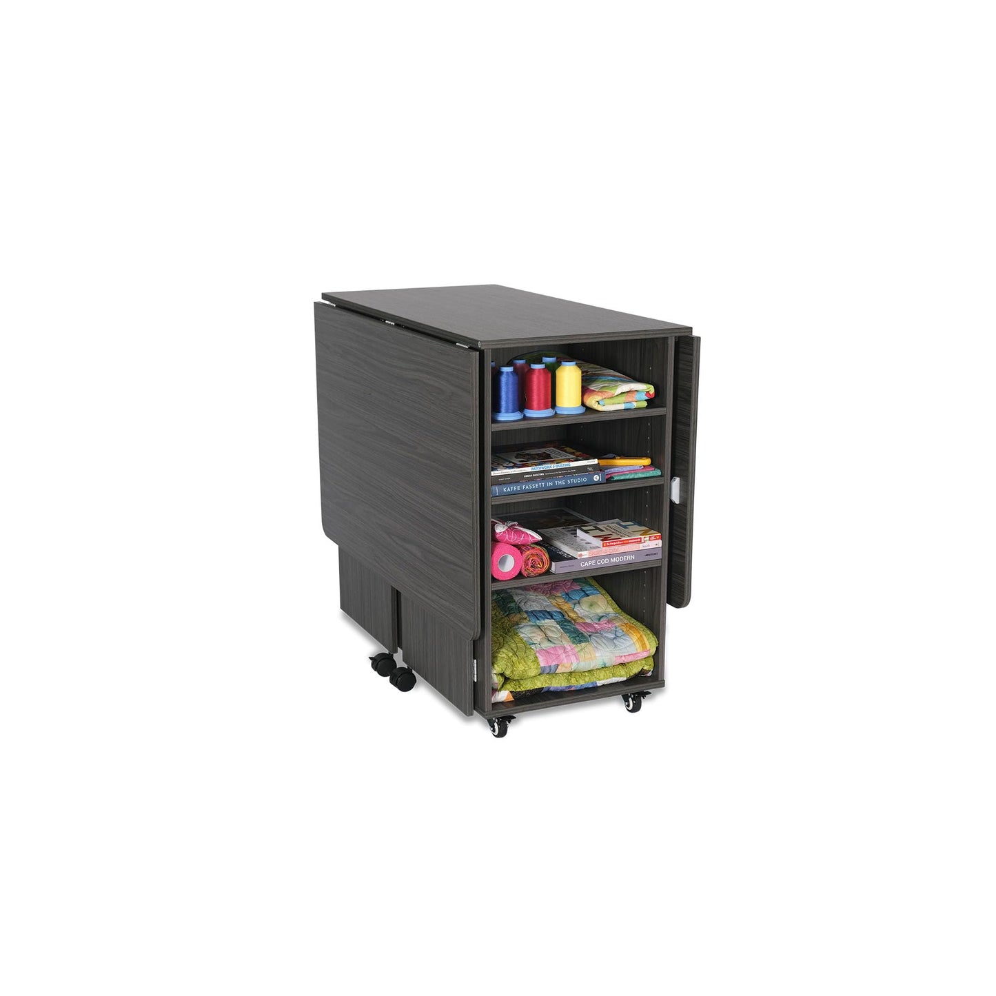 Kangaroo Kookaburra Cutting Table – Large Sewing, Quilting & Craft Workstation with Expandable 70” x 40” Surface, Storage Drawers, Shelves & Rolling Locking Casters, Gray Finish