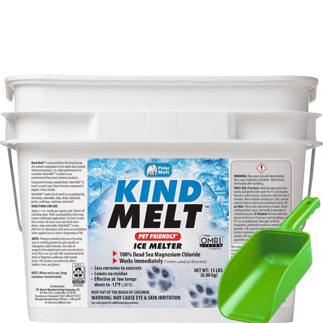 HARRIS Kind Melt Pet Friendly Ice and Snow Melter, Fast Acting 100% Pure Magnesium Chloride Formula with Scoop Included, 15lb, White