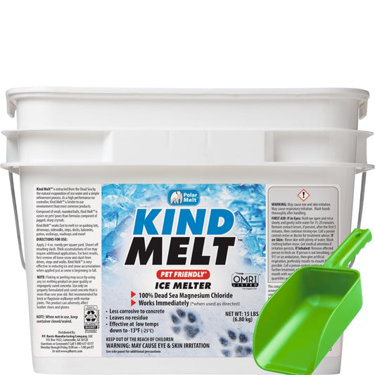 HARRIS Kind Melt Pet Friendly Ice and Snow Melter, Fast Acting 100% Pure Magnesium Chloride Formula with Scoop Included, 15lb, White