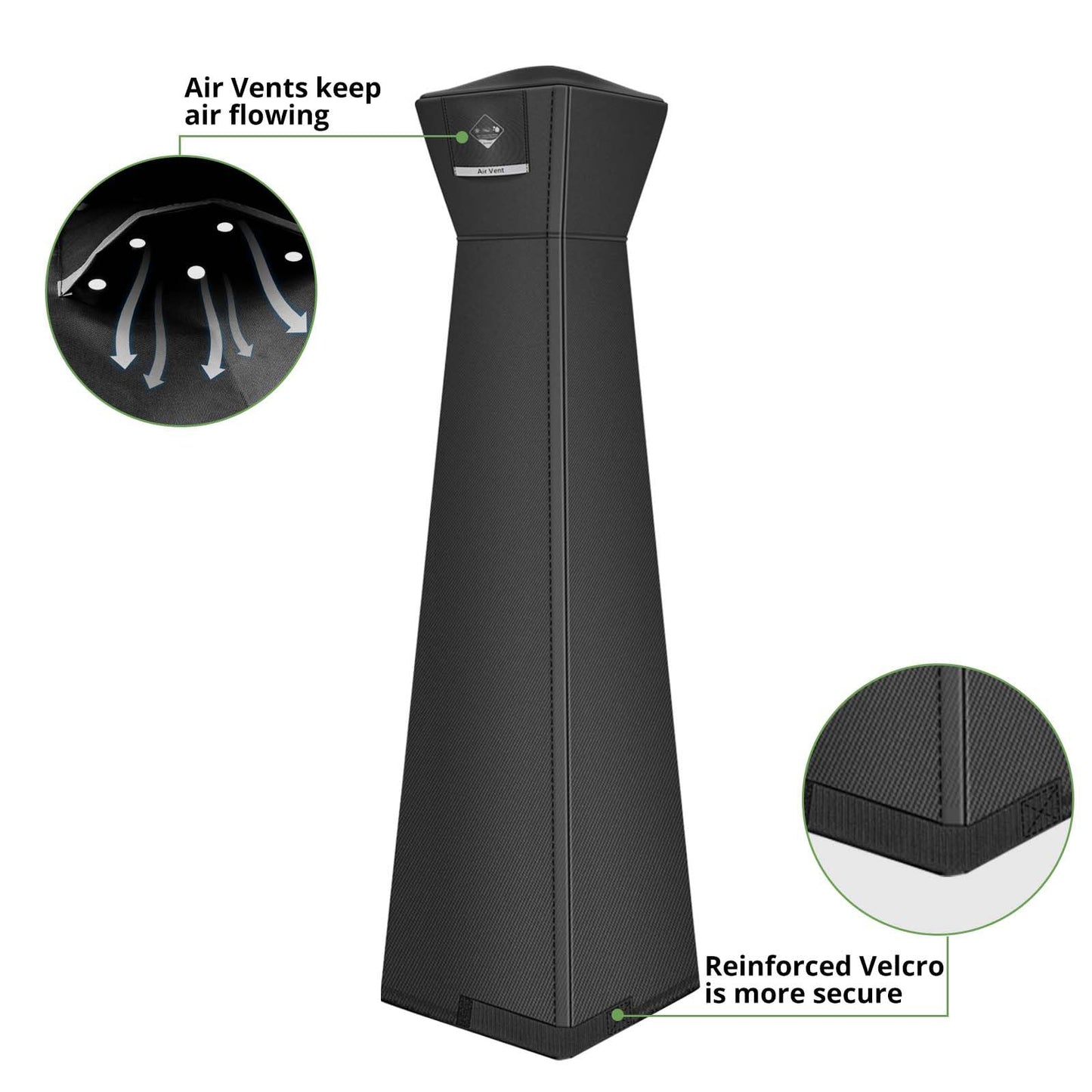 QH.HOME Pyramid Patio Heater Covers, [2026 Upgraded Tear-Resistant Fabric] Waterproof with Robust Zipper,Dustproof/Wind/Sunlight/Snow-Resistant,(90"H x 23"L x 23"W ,Black)