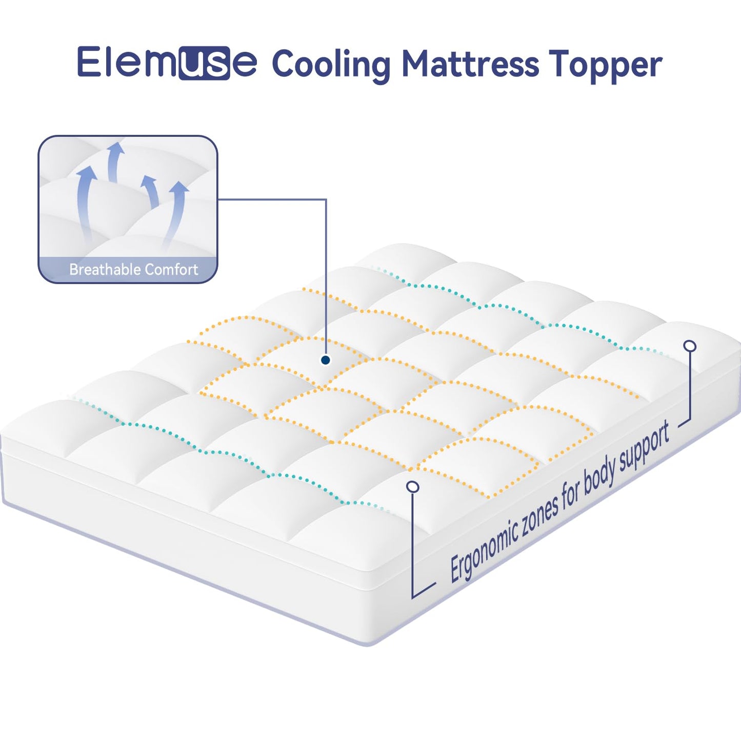ELEMUSE Cal King Mattress Topper for Back Pain, Extra Thick Mattress Pad Cover, Plush Soft Pillowtop with Elastic Deep Pocket, Overfilled Down Alternative Filling