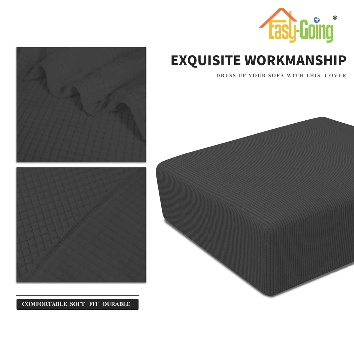 Easy-Going Stretch Square Ottoman Cover 40x40x15 inch Dark Grey