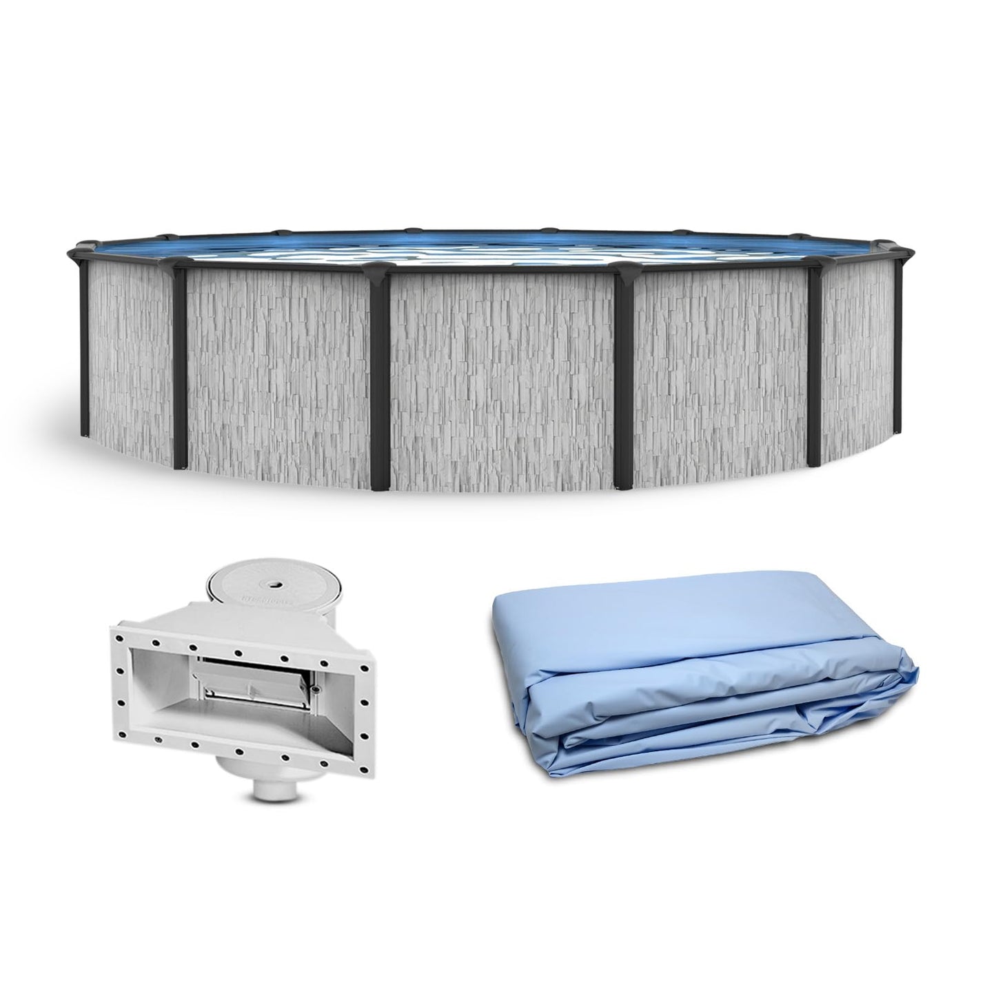 Blue Wave Sevilla 15-ft Round 52-in Deep Hard Sided Steel Wall Above Ground Pool with 6-in Top Seats, 5-in Verticals, Skimmer & Vinyl Liner - 5,130 Gallon Capacity for Family Swimming & Recreation