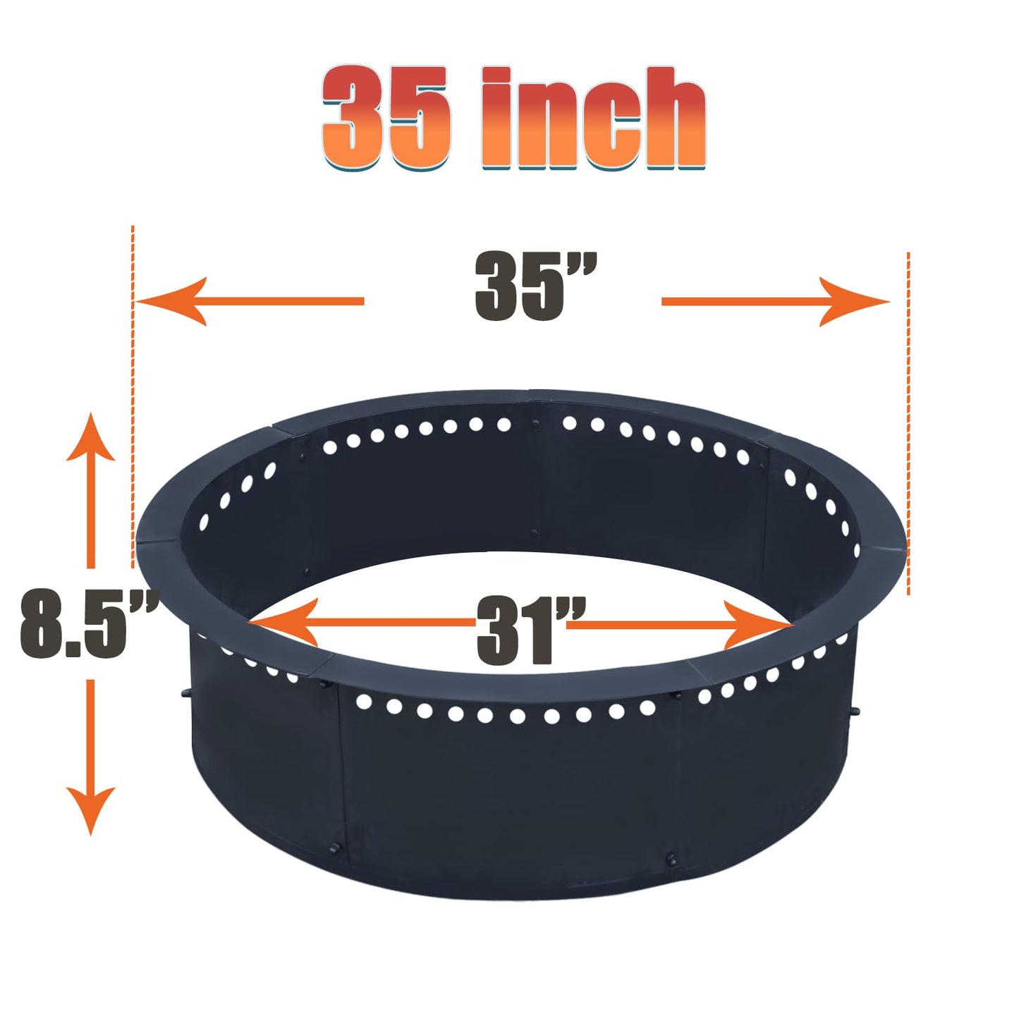 SoulMate Outdoor 35-Inch Outer/31-Inch Inner Fire Pit Ring Smokeless,Duty Solid Metal Steel Round Firepit Rim Insert for DIY Fire Pits, Outdoor Above or In-Ground, Camping Garden Patio Backyard.