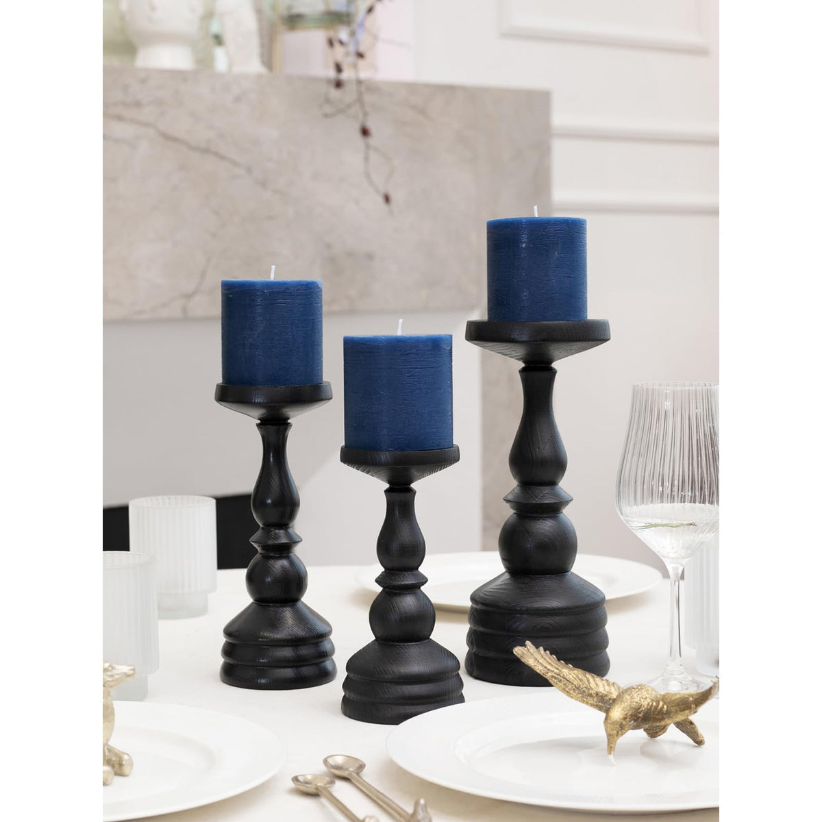 CANDWAX 3x3 Pillar Candles Set of 3 - Rustic Unscented No Drip Dark Blue Candles for Home Decor, Weddings, Centerpieces