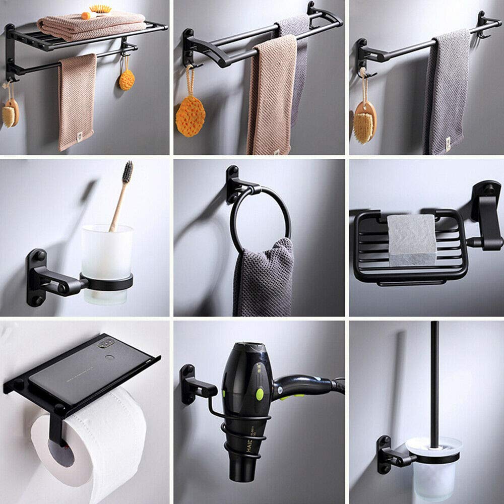 Aluminum Bathroom Hardware Set, 9-Piece Bath Accessories Set Wall Punched for bathroom, Toilet etc