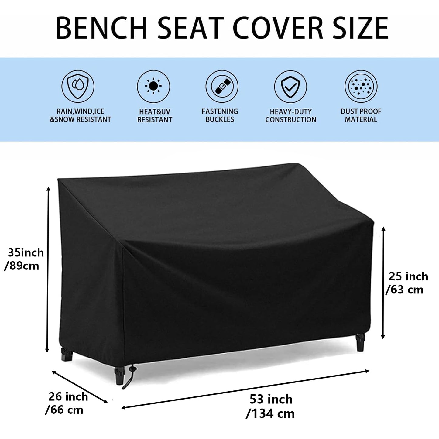 SXAOZYRS Outdoor Bench Cover Waterproof 2 Seater Patio Bench Cover Outdoor Patio Furniture Garden Sofa Chair Cover, Fit for 2-Seater Seating Metal & Hardwood Patio Garden Bench, 53L x 26W x 35H inche