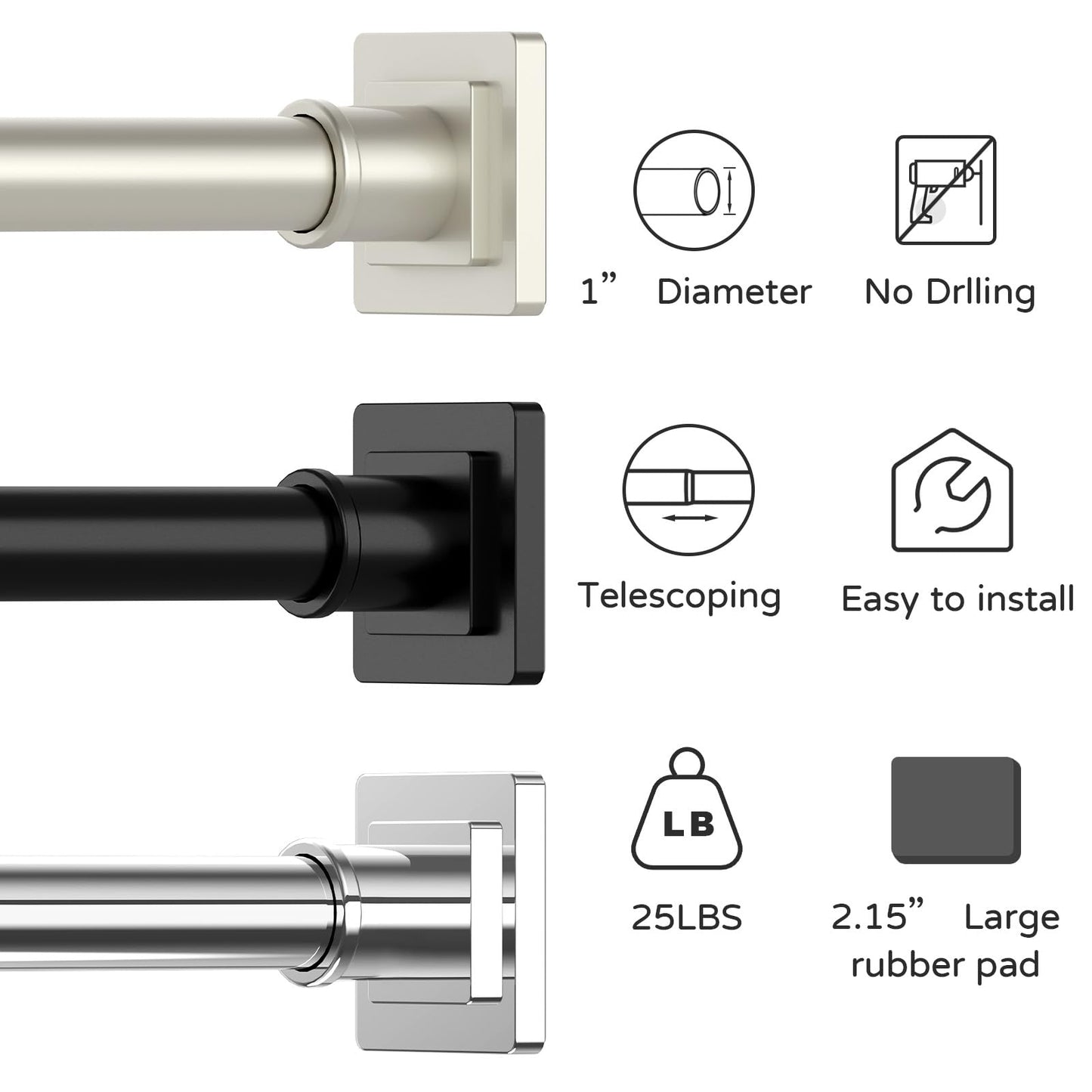 UIOSANRT Brushed Nickel Shower Curtain Rod 31-79 Inches Non-Slip Shower Rod Tension Mounted No Drill Tension Shower Curtain Rods Spring Tension Rod for Windows Bathroom