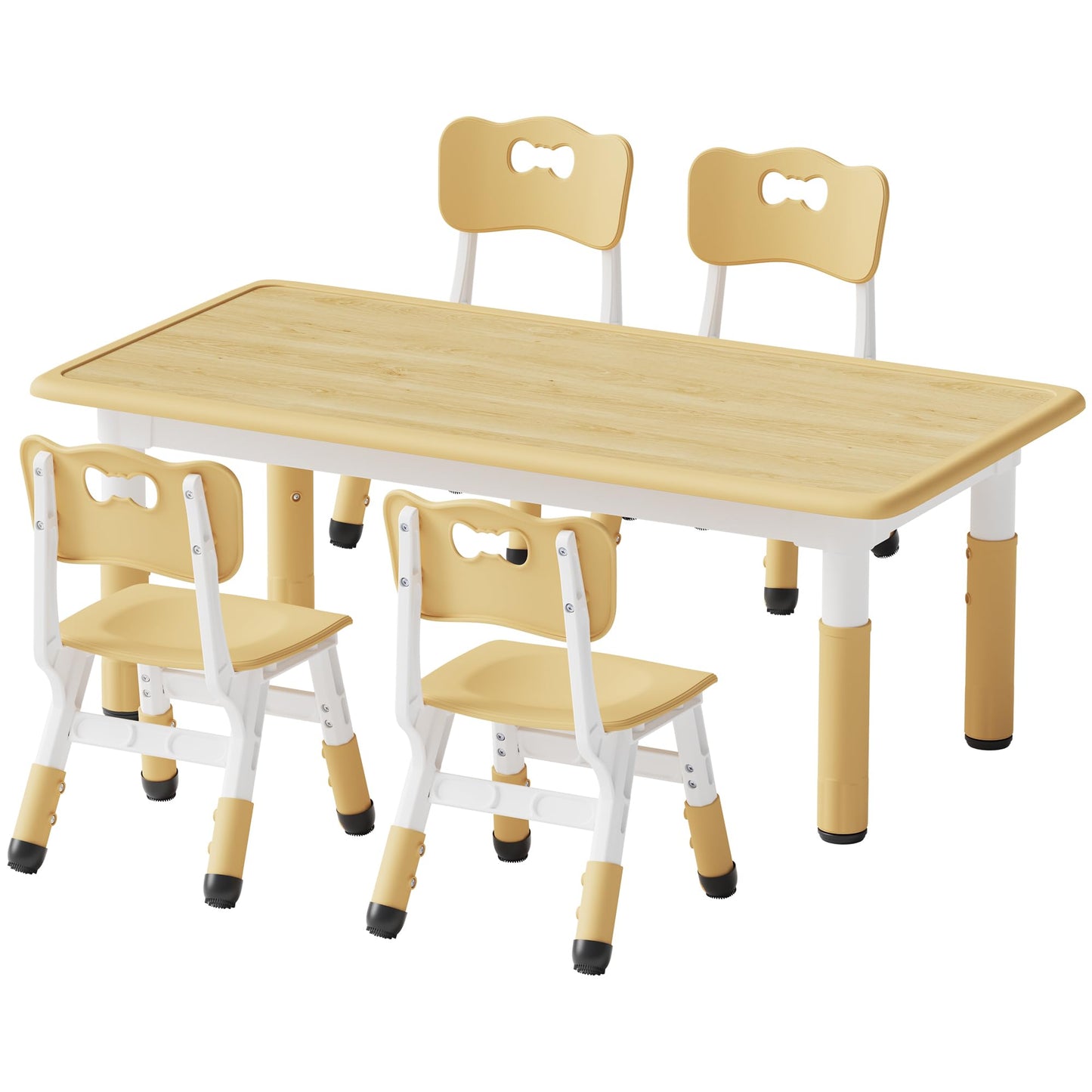 Brelley Kids Table and 4 Chairs Set, Height Adjustable Toddler Table and Chair Set, Graffiti Desktop, Non-Slip Legs, Max 300lbs, Children Multi-Activity Table for Ages 2-8