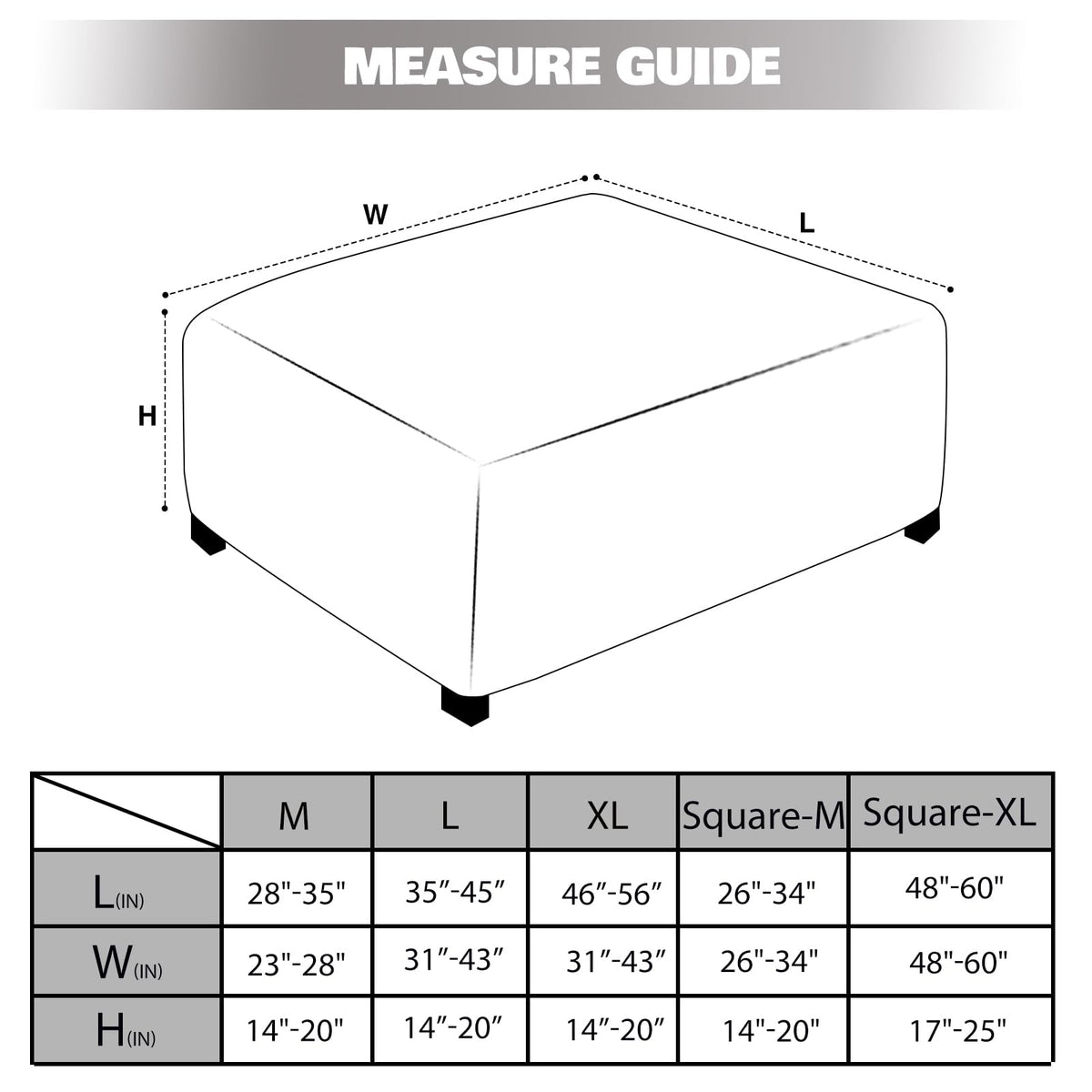 NeColorLife Square Ottoman Cover Jacquard Fabric Ottoman Slipcover Thick Stretchable Footrest Stool Covers for Oversized Square and Rectangle Ottoman,Large Size,Grey