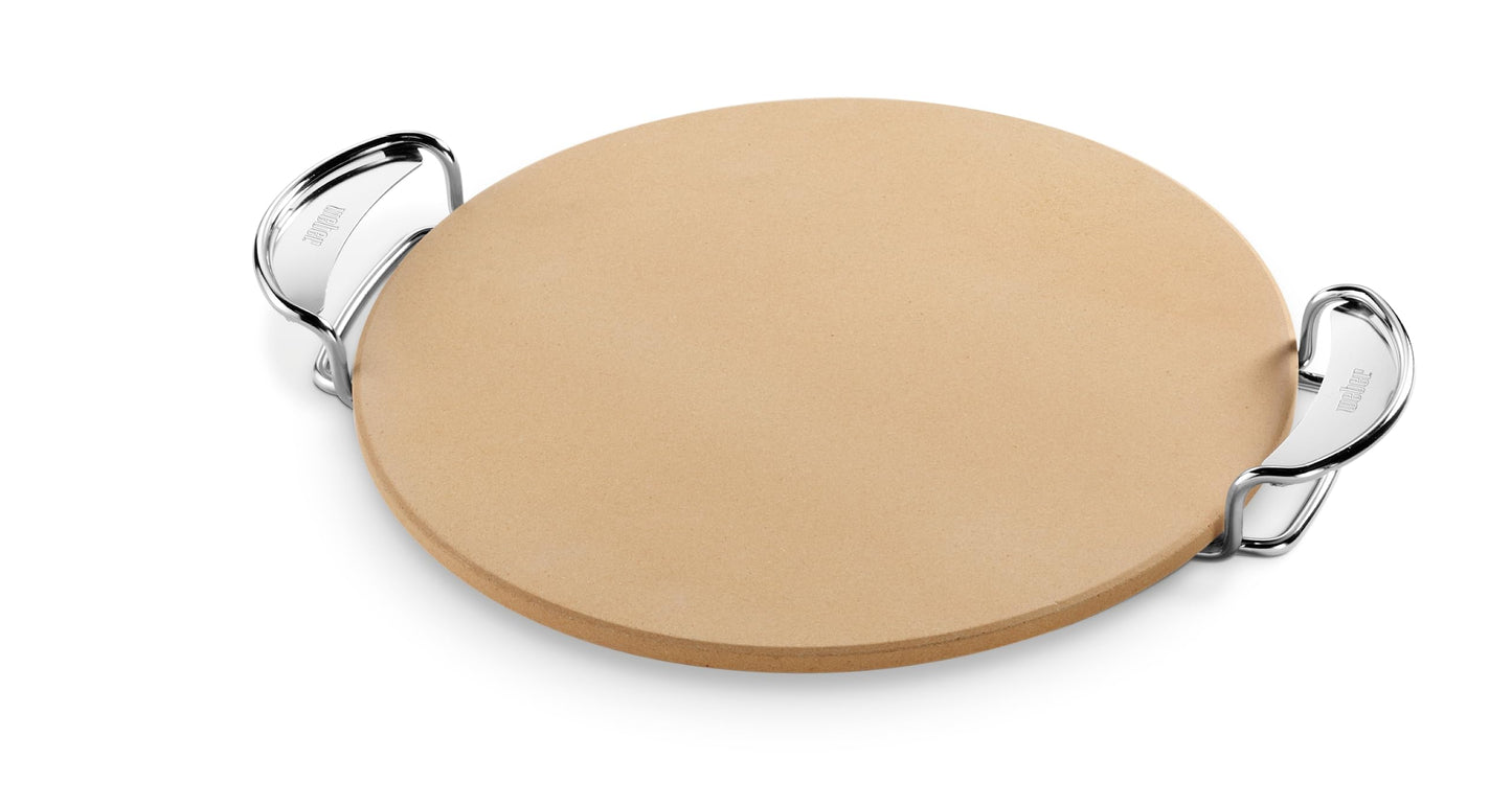 Weber Gourmet BBQ System Pizza Stone with Carry Rack, 16.7" – Cordierite Stone for Crispy Pizza on Weber Grills - Grill Accessories