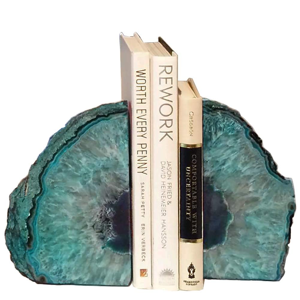 Agate Geode Bookends Heavy Duty Teal Crystal Stone Book Holders Decorative