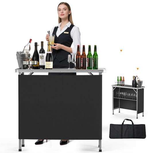 Bonnlo Folding Portable Bar Table, Mobile Bar Table for Events, Party, Camping, Picnic, Tradeshow, Indoor with Black Skirt 39 "L x 34" H