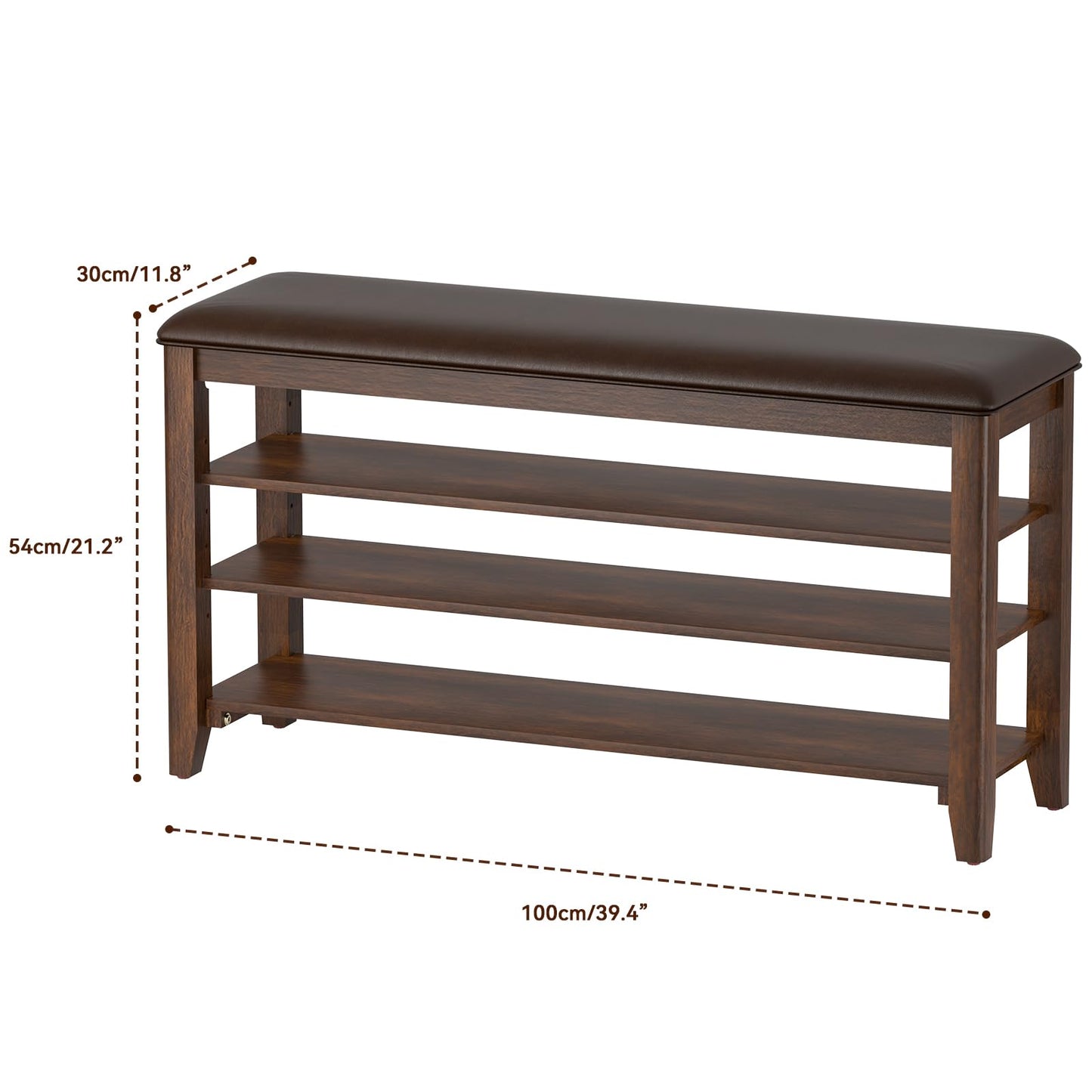 Taitiy Shoe Rack Bench,3 Tier Adjustable Shelves Rubberwood 39.4''