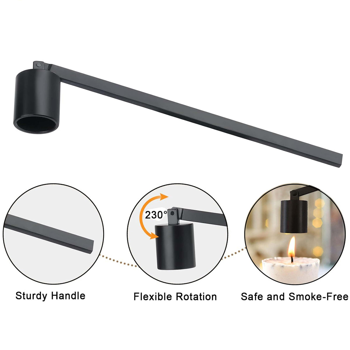 JHZABPO Candle Snuffer, Candle Snuffer Extinguisher with Long Handle, Black Stainless Steel Wick Flame Snuffer for Putting Out Candle Flame Safely