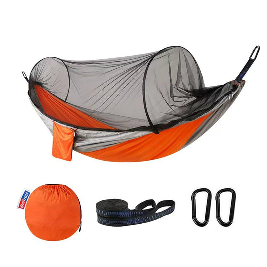Camping Hammock with Mosquito Net - Double & Single Portable Hammocks with 2 Tree Straps, Lightweight Hammock Tent for Outdoor Camping, Hiking, Backpacking, Beach & Backyard (Orange)