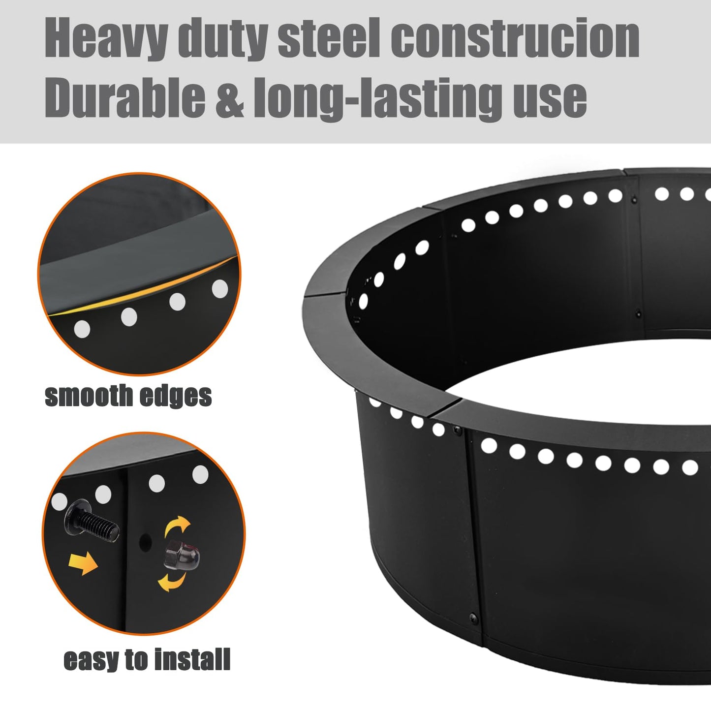 SoulMate Outdoor 35-Inch Outer/31-Inch Inner Fire Pit Ring Smokeless,Duty Solid Metal Steel Round Firepit Rim Insert for DIY Fire Pits, Outdoor Above or In-Ground, Camping Garden Patio Backyard.